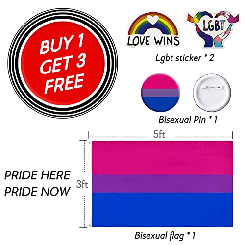 Bisexual Pride Flag 3x5 Ft - Durable Polyester with Pin and Stickers