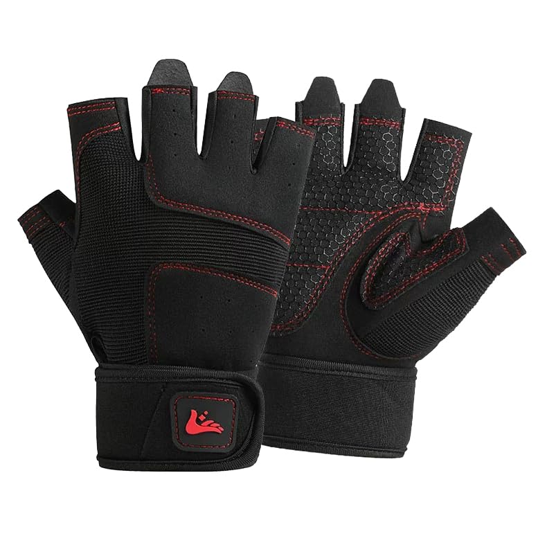 Weight Lifting Gloves for Men & Women - Anti-Slip Fingerless - Black, Large