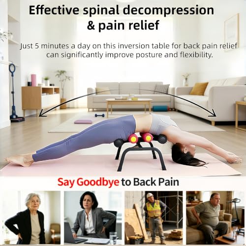 Mini Inversion Table for Home Gym - 297LB Capacity, 8 Foam Rollers, Red
