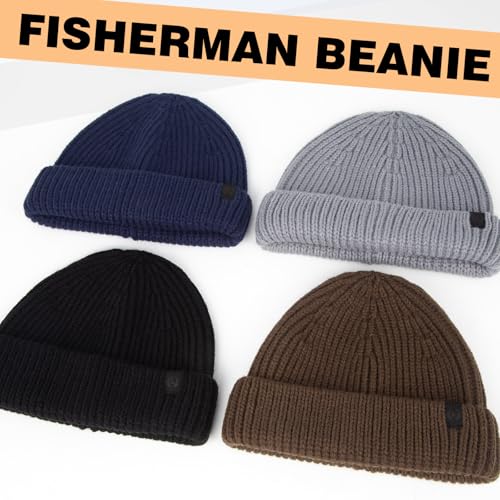 Winter Beanie Hat - 2 Pack Fisherman Trawler Skull Caps - Beige & Black