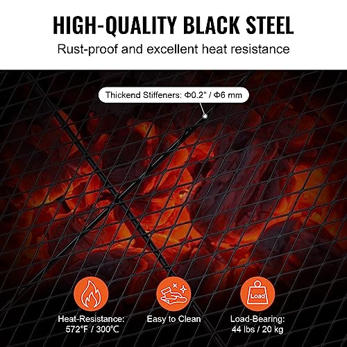 VEVOR 32x15 Inch Heavy Duty Steel Fire Pit Grill Grate with Handle, Rectangle Non-Foldable, Outdoor Camping Cooking Grid