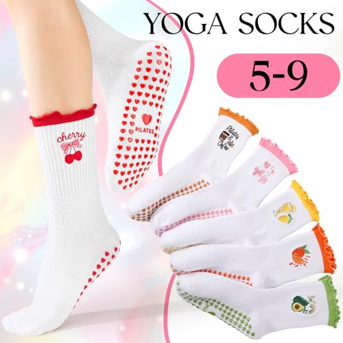 Cute Pilates Grip Socks for Women - 6 Pairs