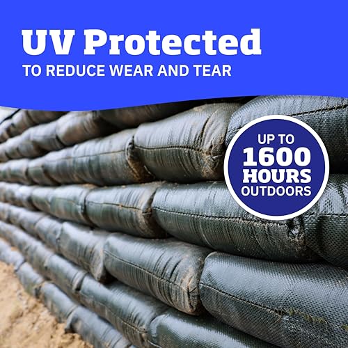 DURASACK Heavy Duty Sand Bags with Tie Strings Empty Woven Polypropylene Sand-Bags for Flood Control with 1600 Hours of UV Protection, 50 lbs Capacity, 14x26 inches, Green, Pack of 50