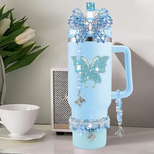 10PCS Blue Butterfly Accessories for Stanley Cup Tumbler
