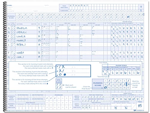 Basketball Scorebook with Hardcover, 16 Players, 9.25x12 inches, Team & Player Stats