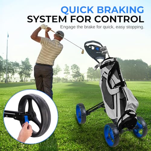 Lightweight Foldable Golf Push Cart - 4-Wheel Compact Trolley with Adjustable Handle