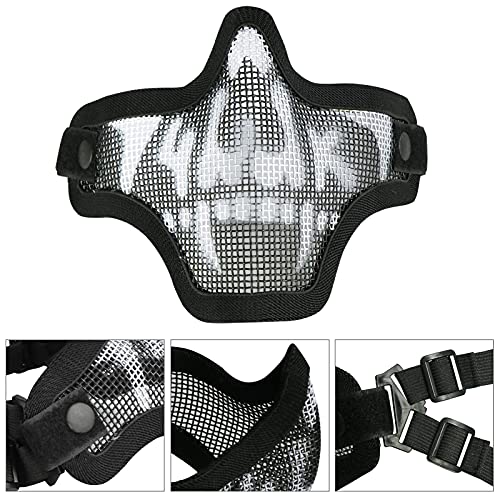 Airsoft Mask and Goggles Set - Steel Mesh Half Face Mask with Pattern - Black