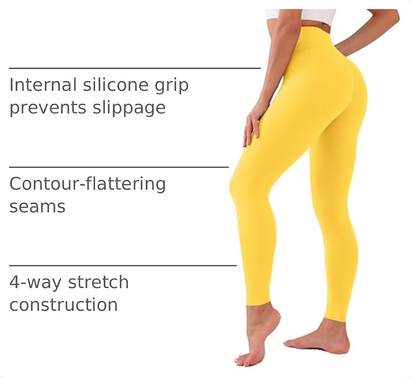 High Waisted Leggings with Pockets for Women - Full Length Yellow