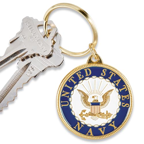 Navy Crest Keychain - Gold & Blue Military Key Ring, 1.5"