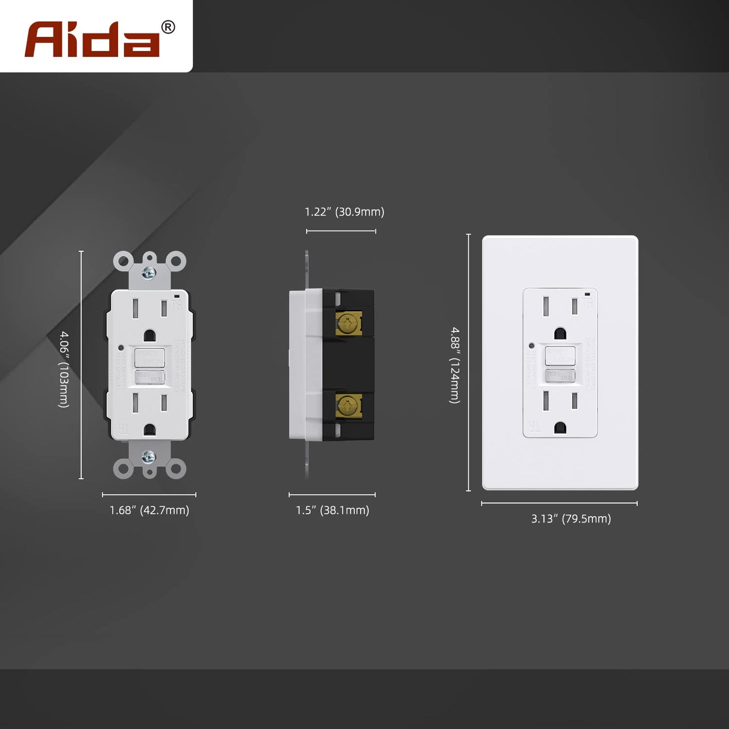 AIDA GFCI Outlet 15 Amp with Nightlight Plate,Self-Test Electrical Outlet, Tamper-Resistant Receptacle Ground Fault Circuit Interrupters, Wall Plate Included, UL Listed (4 Pack, Matte White)