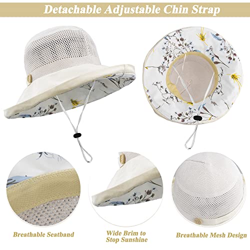 Women's Mesh Sun Hat - Foldable Beach Bucket Cap with UV Protection - Medium Beige