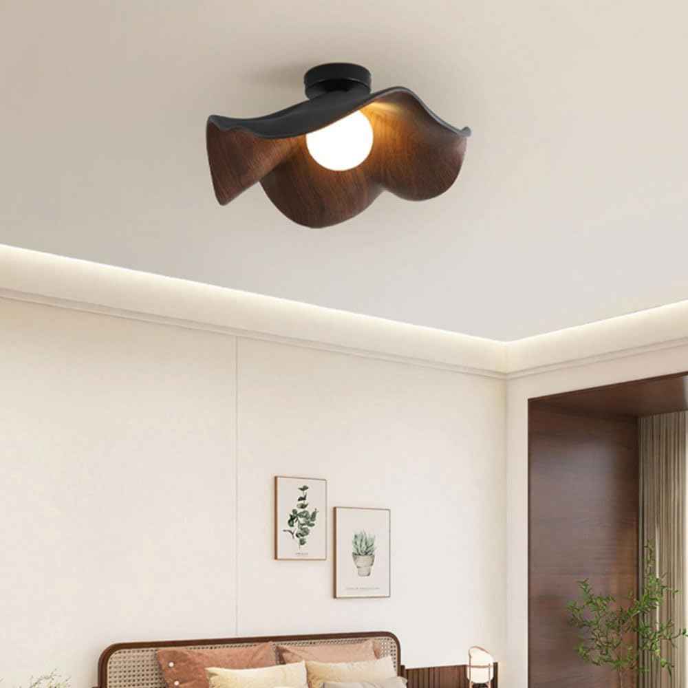 LFKPTAO Modern Simple Lotus Leaf Flower Ceiling Lamp Screw G9 Iron Walnut Grain Bedroom Ceiling Lamp Children's Room Corridor Living Room Balcony Lamp Black