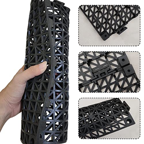 12 Pack Modular Interlocking Cushion 11.6" x 11.6" Rubber Mat Floor Tile Mats Drain Pool Patio Balcony Yard Pet Area Washer Pad(Black)