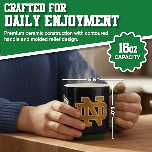 Notre Dame Fighting Irish 3D Sculpted Relief Mug - 16 oz NCAA Ceramic Coffee Cup