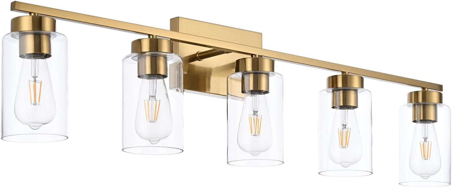Modern 3-Light Bathroom Vanity Light in Brushed Gold with Clear Glass Shades