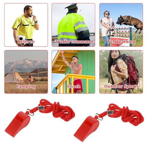 2 Pack Loud Plastic Whistles with Lanyards - Red Coach & Referee Whistle