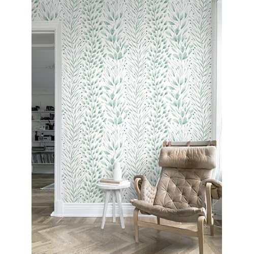 Safiyya Peel and Stick Wallpaper Leaf Contact Paper 78.7" x 17.3" Light Green Wall Paper Modern Self Adhesive Removable Wallpaper for Bedroom Bathroom Vinyl Rolls