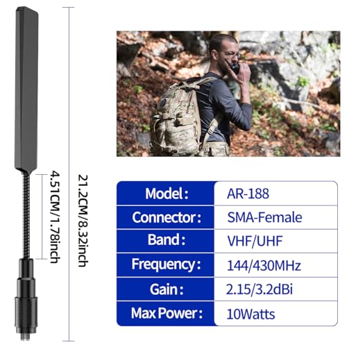 Long Range Tactical Gooseneck Antenna - 8.32 Inch SMA-Female VHF/UHF 144/430MHz