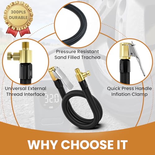 12-Inch Tire Inflator Extension Hose - Flexible Rubber Air Line for Car, Motorcycle, Bicycle