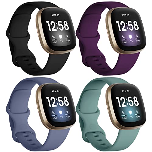 Soft TPU Sport Strap Bands for Fitbit Sense/Versa 3/4 - 4 Pack Small, Black/Modena/Bluegrey/Pinegreen