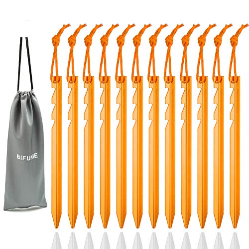 Lightweight Aluminum Tent Stakes with Reflective Ropes - Orange, 12-Pack