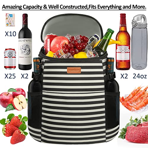 Vankor Insulated Backpack Cooler Bag 33/45 Cans with Leakproof PEVA - Black White Stripe, Adjustable Straps