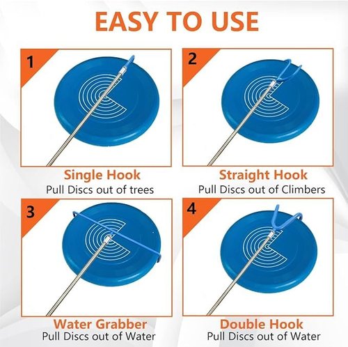 Extendable Disc Golf Retriever 16 ft - Telescopic Disc Golf Retriever - Disc Retriever with Durable Stainless Steel Frame Hooks & Carry Bag - Disc Golf Retriever Pole for Tree Bushes & Water (5)