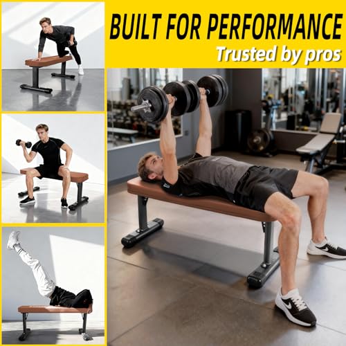 Flat Weight Bench - Heavy Duty with 2.4 Inch Thick Pad, 41 in Basic / Brown
