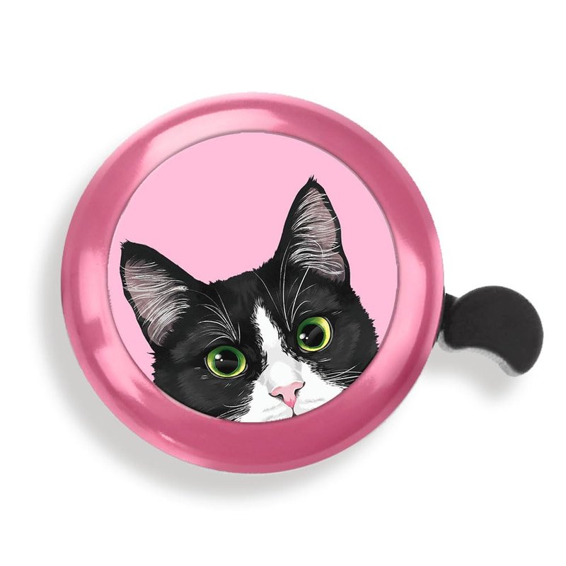 WIRESTER Pink Aluminum Round Bike Bell, Classic Ring Bicycle Bell, Bike Accessories Bell Ring for Adults Kids Girls Boys - Black White Tuxedo Cat