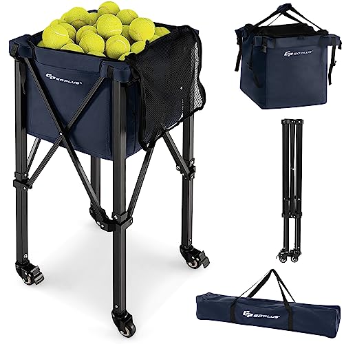 Foldable Tennis Ball Hopper Cart - Lightweight Aluminum, Blue