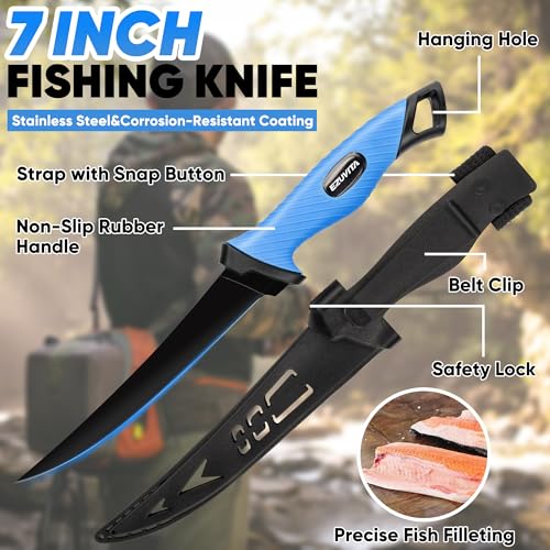 EZUVITA 7-Piece Fishing Tool Kit with Lip Gripper, Fillet Knife & Pliers