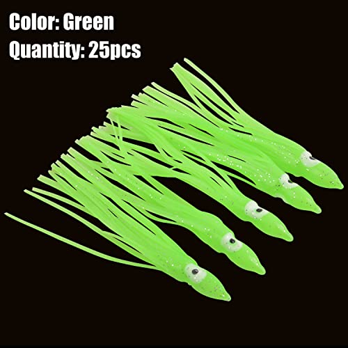 2.75-Inch Squid Skirts Fishing Lures - 25-Pack Green Octopus Trolling Bait