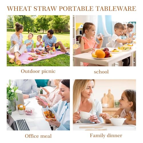 Travel Utensil Set - 4 Pack Beige Cutlery with Case (21x6x2.5cm)