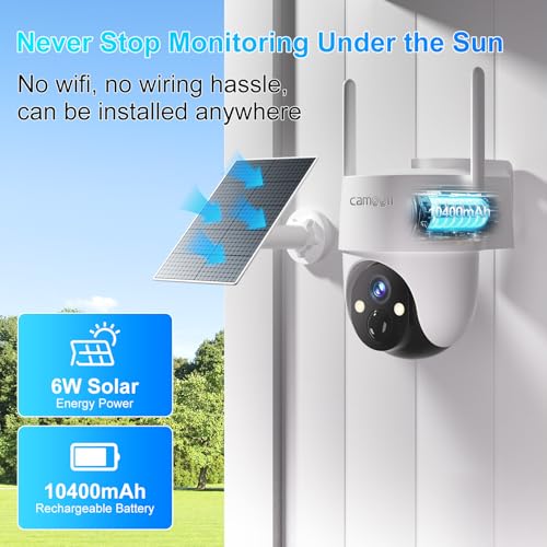 4G LTE Cellular Solar Security Camera Wireless Outdoor, No WiFi Security Camera, 360¡Æ View, 2K Night Vision, PIR Detection, 2 Way Audio, Motion Alerts, Built in SIM Card Support Verizon/AT&T/T-Mobile