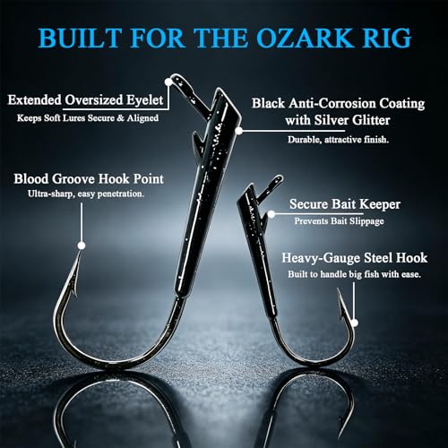 FINNECT Assorted 15-Pack Ozark Rig Weedless Jig Heads 3/0-5/0 Saltwater Freshwater Fishing Hooks