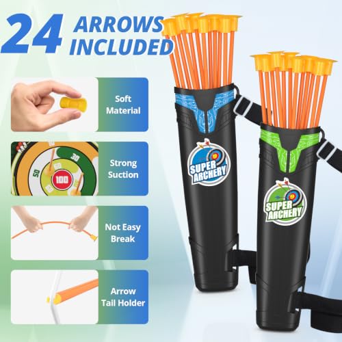 Kids LED Bow and Arrow Set with Dinosaur Target - 2 Pack