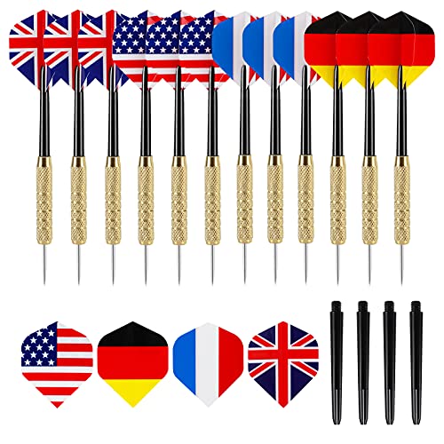 12-Piece Professional Steel Tip Darts Set - 18g Metal Darts with Extra Shafts & Flights