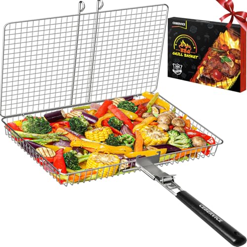 Extra Large Stainless Steel BBQ Grill Basket for Fish Vegetables Shrimp Camping