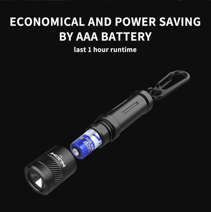 MIJOMI EDC Keychain Flashlight,100 High Lumen K2 Mini LED Light with AAA Battery, IPX7 Waterpoof Portable Small Light for Night Emergency etc.(Black)