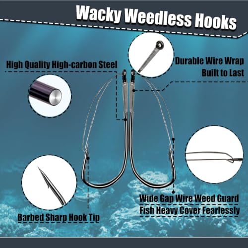Weedless Wacky Rig Hooks - 30Pcs 1/0# Wire Guard Bass Fishing