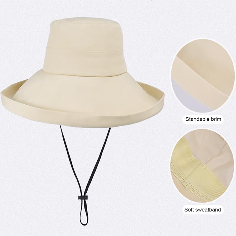 UV Protection Women's Sun Hat - Reversible Beige Bucket Hat