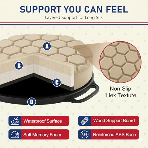 Tan 5 Gallon Bucket Seat for Yeti Loadout with 3-Inch Foam, Swivel & Hook