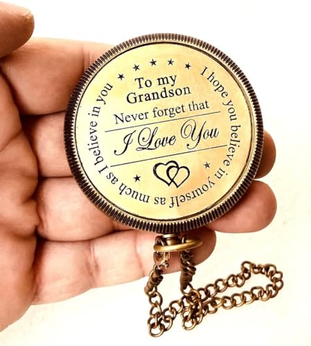 Engraved Brass Compass Gift for Grandson - I Love You