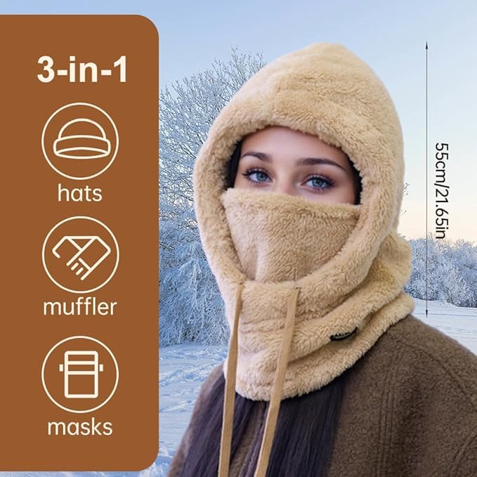 Windproof Fleece Balaclava Winter Face Mask - White One Size