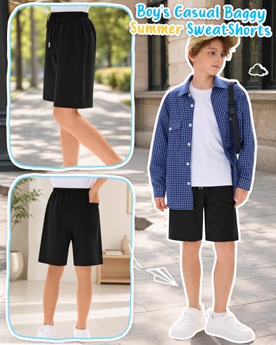 Boys Baggy Long Sports Shorts - Black, 13-14 Years