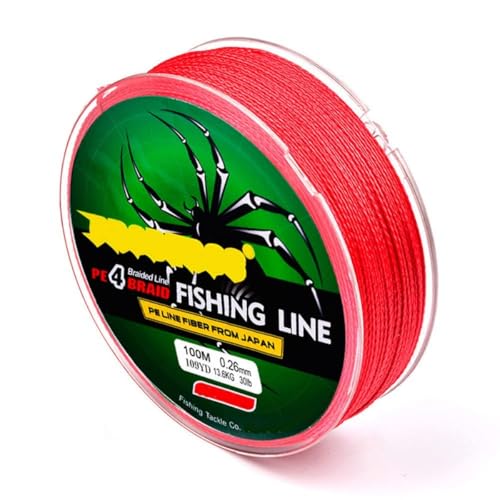 Braided Fishing Line - 4 Strands, 109 Yards, 20LB Red