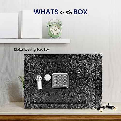 SereneLife Electronic Safe Box | Heavy Duty 12.2¡¯¡¯ x 7.8¡¯¡¯ Lockbox | Digital Keypad Code & 2 Key access | Small Money Safe for Home & Office | Secure Cash, Jewelry, Valuables | Wall & Floor Mountable