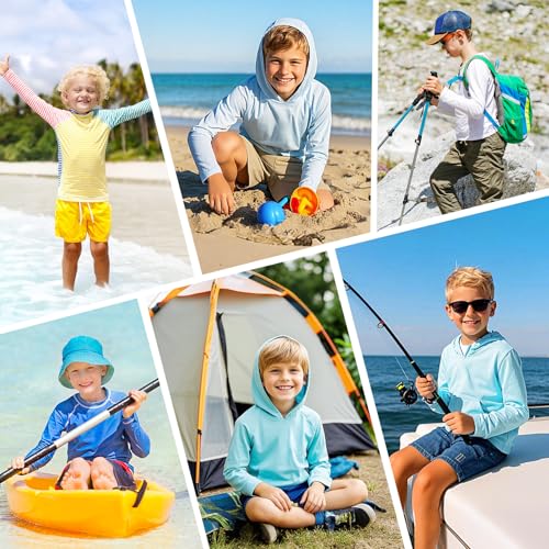 Boys Long Sleeve Hoodie Swim Shirt - UPF 50+ Sun Protection, Crystal Blue, Large