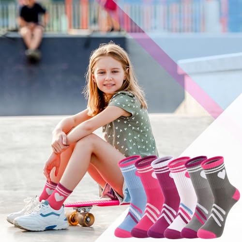 6 Pairs Kids Athletic Crew Socks - Mix Color