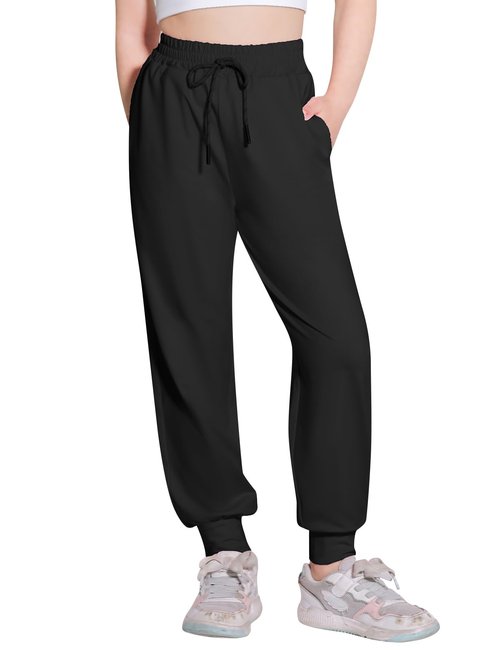 Hvididan Girls Hiking Pants Black Joggers Cooling Baggy Pants Lightweight Quick Dry Athletic Sweatpants for Girls 10-12 with Pockets Soft Breathable Summer Lounge Jogging Kids Teens Toddler